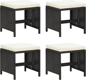 vidaXL Taburete de grădină cu perne, 4 buc., negru, poliratan