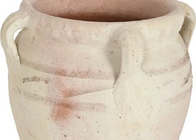 Set 2 amfore decorative din teracotă artizanală, finisaj craft alb-crem, 4 anse, 53×53×72 cm, „Jerba"