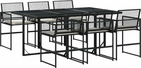 vidaXL Set mobilier de grădină cu perne, 7 piese, negru, poliratan