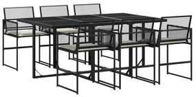 3295024 vidaXL Set mobilier de grădină cu perne, 7 piese, negru, poliratan