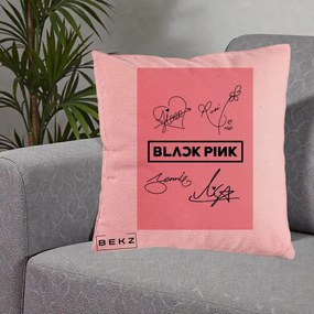 Perna Personalizata K-pop BLACKPINK Semnaturi Roz, 40x40 cm, Roz, Husa Detasabila, Perna Inclusa, BEKZ®