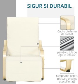 HOMCOM Fotoliu Relax cu Suport pentru Picioare Reglabil în 5 Nivele și Tetieră, 66,5x94x100 cm, Crem | Aosom Romania
