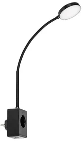 Rabalux 71284 - Aplica de perete LED dimabilă TIVRO 4W/230V cu port USB pentru priză, neagră