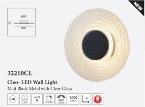 Aplica LED metal negru mat sticla clara Cleo