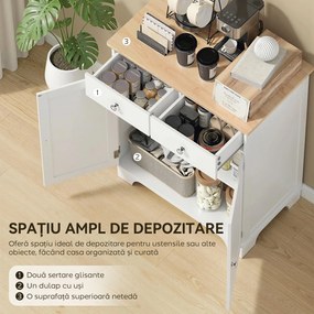 HOMCOM Bufet de Bucătărie cu Dulap 2 Uși și 2 Sertare, Alb și Lemn | Aosom Romania