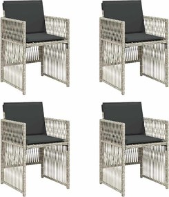 vidaXL Fotolii de grădină cu perne, 4 buc., gri deschis, poliratan