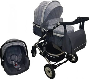 Carucior nou nascuti 3 in 1 Baby Care™ PRO 531 , geanta Bebe, Cadru Aluminiu, Amortizoare, Roti din cauciuc plin AVE, Landou, Scoica auto, Spatar