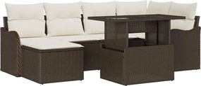 vidaXL Set de canapele pentru grădină cu pernă 7 pcs Maro Rattan poli