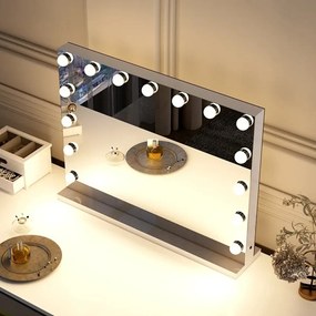 Oglindă cosmetică, iluminată, 15 becuri LED, conexiune Bluetooth, Difuzor, USB, Control Touch, Luminozitate Reglabilă, GLAM BLUETOOTH 58x46 cm