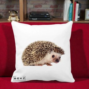 Perna Decorativa Arici Fotorealist, 40x40 cm, Alba Mata, Husa Detasabila, Perna Inclusa, BEKZ®