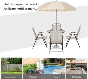 Set Mobilier de Gradina Outsunny cu Tuburi Otel 6 bucati, crem | Aosom Romania