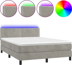 vidaXL Pat continental cu saltea și LED gri deschis 140x190 cm catifea