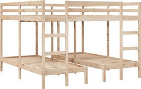 vidaXL Pat supraetajat triplu, 200x200/80x200 cm lemn pin