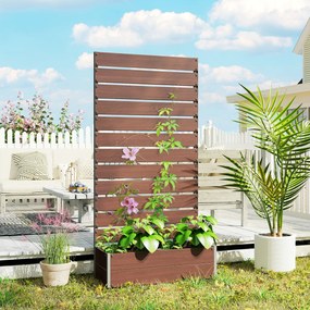 Outsunny Jardinieră ridicată cu grilaj pentru plante cățărătoare, ladă de flori de 64 L, compozit lemn-plastic și aluminiu | Aosom Romania