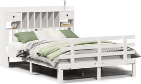 vidaXL Pat cu bibliotecă fără saltea, alb, 150x200 cm, lemn masiv pin