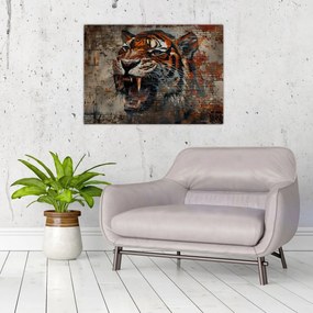 Tablou pe sticlă - Tigru din Cărămizi (70x50 cm)