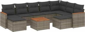 vidaXL Set mobilier de grădină cu perne, 10 piese, gri, poliratan