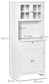 HOMCOM Dulap pentru bucatarie si sufragerie cu 2 compartimente, rafturi reglabile si masa, MDF, 68,6x40x164 cm, alb
