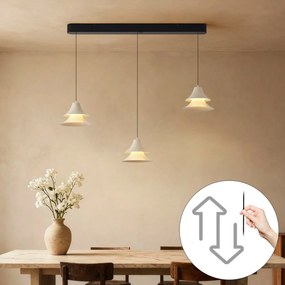 Lampă suspendată neagră cu bej, incl. LED, cu 3 trepte de intensitate luminoasă, cu 3 lumini Easylift - Witch