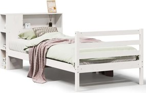 vidaXL Pat cu bibliotecă fără saltea, alb, 75x190 cm, lemn masiv pin