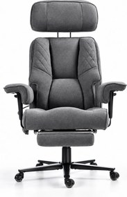 Aerion Comfort — Scaun directorial premium, Suport lombar reglabil cu aer, Tetieră reglabilă, Cotiere reglabile, Reclinare 155°, Suport pentru picioare, Gri
