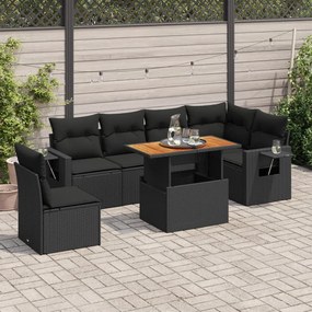 3327156 vidaXL Set canapele de grădină cu perne, 7 piese, negru, poliratan