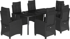 vidaXL Set mobilier de grădină cu perne, 7 piese, negru, poliratan