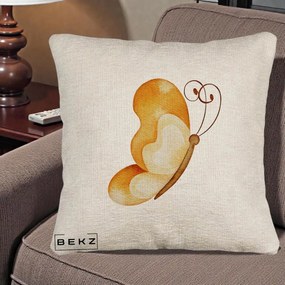 Perna Decorativa Fluture Acuarela Auriu, 40x40 cm, Bej Canapea, Husa Detasabila, Perna Inclusa, BEKZ®