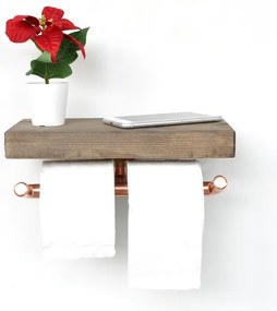 Suport de hârtie igienică cu raft BORU 12x30 cm molid/cupru