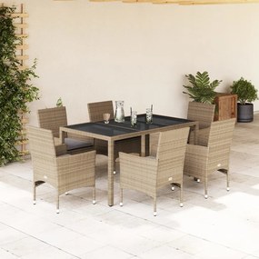 vidaXL Set mobilier de grădină cu perne 7 piese bej poliratan &amp; sticlă