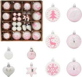 vidaXL Set de Globuri de Crăciun 40 pcs Alb și roz Plastic