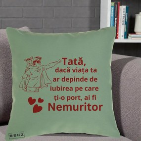 Cadou pentru Tata - Perna Personalizata Tata Nemuritor cu Fetita, 40x40 cm, Verde, Husa Detasabila, Perna Inclusa, BEKZ®