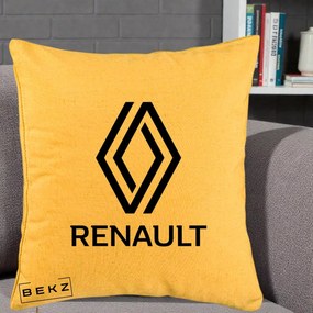 Perna Personalizata cu emblema Renault, 40x40 cm, Galben, Husa Detasabila, Perna Inclusa, BEKZ®