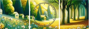 Tablou - Sat în galben-verde (cu ceas) (90x30 cm)