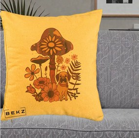 Perna Decorativa Ciuperca Caine Boho, 40x40 cm, Galben, Husa Detasabila, Perna Inclusa, BEKZ®