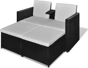 vidaXL Set mobilier de grădină cu perne, 4 piese, negru, poliratan