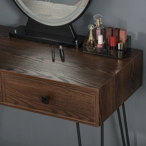 HOMCOM Masa de toaleta cu Oglinda Stil Industrial Lumini tip LED si Taburet Culoare Nuc