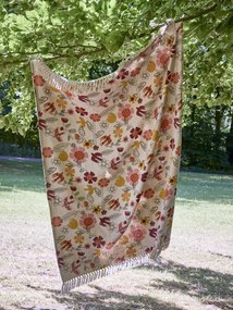 Pătură din bumbac reciclat, multicolor, cu model floral imprimat și franjuri, 160x130 cm, „Vivielle"