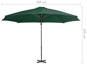 Umbrela suspendata cu stalp din aluminiu, verde, 300 cm Lysegronn, 300 x 238 cm