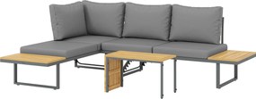 Outsunny Set mobilier exterior, extensibil la 6 locuri, colțar outdoor în formă de L cu mese, cadru din oțel, spătare reglabile, gri | Aosom Romania