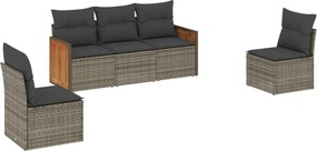 vidaXL Set canapea de grădină cu perne, 5 piese, gri, poliratan