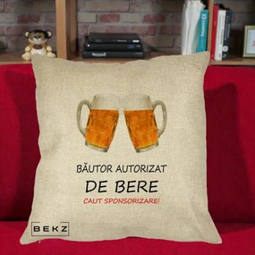 Perna Decorativa Bautor Autorizat de Bere, 40x40 cm, Crem, Husa Detasabila, Perna Inclusa, BEKZ®
