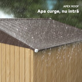 Outsunny Magazie de grădină 4,9 m² din oțel, cu ușă dublă glisantă și acoperiș înclinat, maro deschis | Aosom Romania