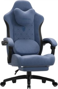 DOWINX Scaun gaming, ergonomic, Incalzire si Masaj cu Role in perna lombara, Șezut cu Arcuri Metalice și Spumă, rabatabil 90°-135°, Suport picioare, rezistent 150 kg, material textil, Albastru