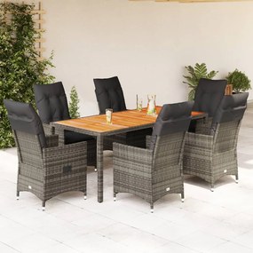 vidaXL Set mobilier de grădină cu perne, 7 piese, gri, poliratan