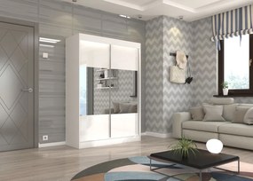 Dulap cu usi glisante si oglinda Tamos, ADRK Furniture (Dimensiuni: 200x215 cm, Culoare: Alb / Alb Lacobel)