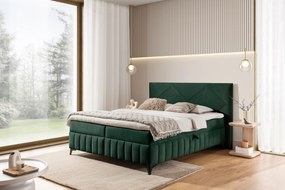 Pat boxspring Wasil 160x200 cu spațiu de depozitare - catifea verde hidrofobă Element 12