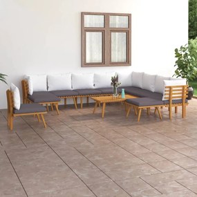 3087020 vidaXL Set mobilier de grădină cu perne, 12 piese, lemn masiv acacia