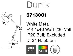 Lampa de birou cu brat articulat Dunik alb NVL-6713001