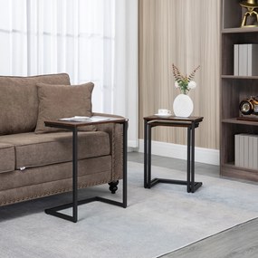 HOMCOM Masă laterală, Masă de cafea, Set de 3, Design industrial, Cadru din oțel, maro+negru, 45 x 30 x 60 cm | Aosom Romania